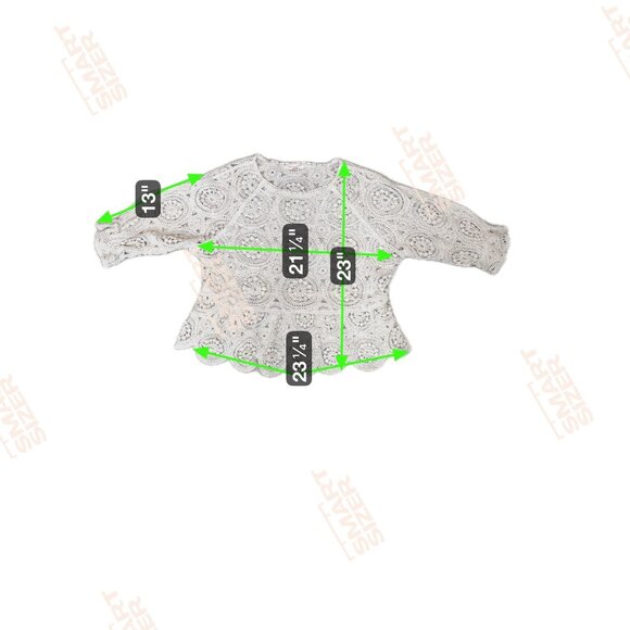 Cream Crochet Peplum Sweater Top Feminine Romantic XL-L See Through Cottage Core - Picture 3 of 11